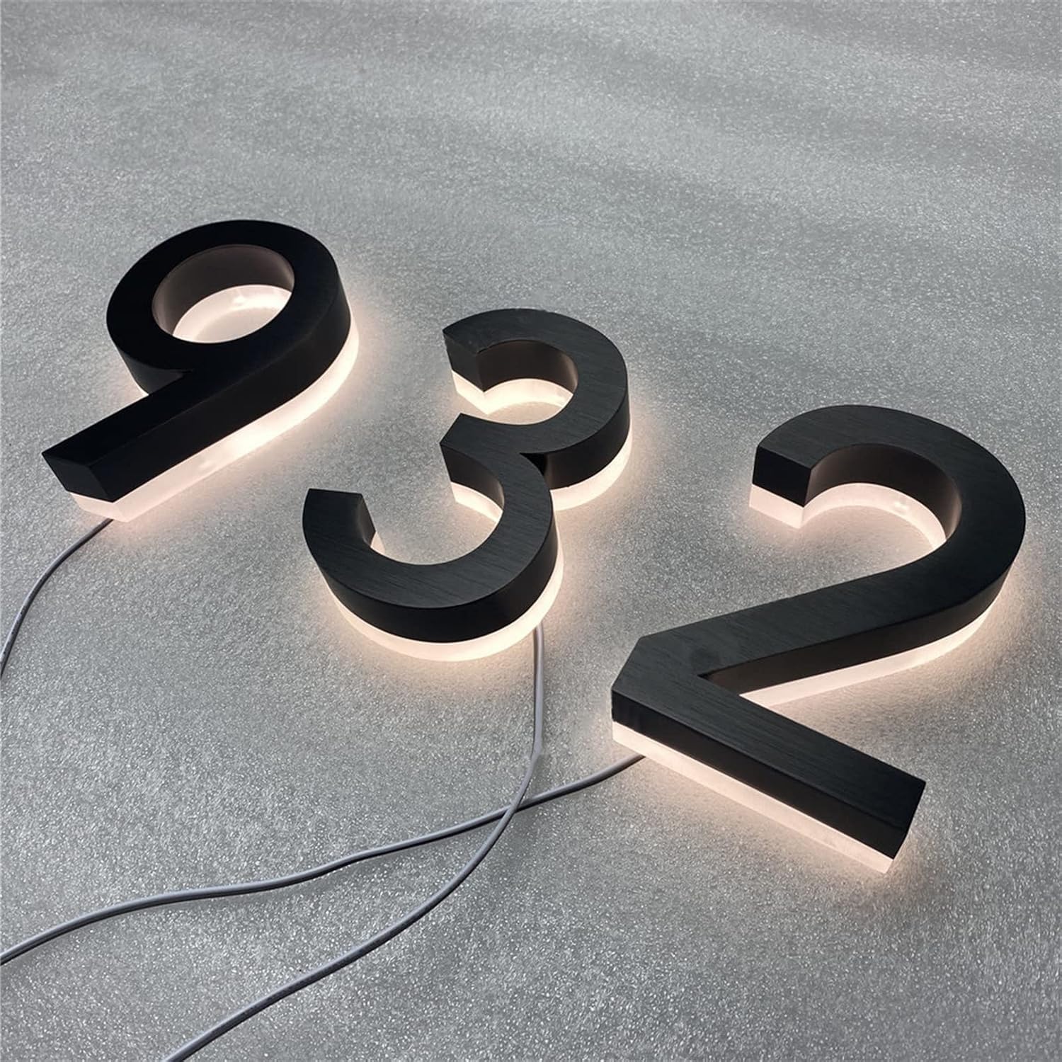 Backlit Lighed LED House Numbers, Black Finishes, Address Signs Lighted Plaque, Outdoor/Indoor, Modern, Low-Voltage, Weatherproof, Day & Night, White Light,20 Inch,3
