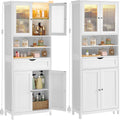 VASAGLE Storage Cabinet with LED Lights, Freestanding Storage Unit with Adjustable Shelves, Drawer, Open Compartments, for Bathroom, Living Room, Kitchen, Cloud White UBBC767WH01S
