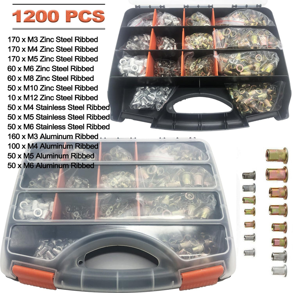 1310pcs Rivet Nut Tool Kit,16-Inch Rivnut Tool Kit with 11 Metric & SAE Mandrels(M3 M4 M5 M6 M8 M10 M12;SAE 10-24,1/4-20,5/16-18,3/8-16),NutsertTool Kit Rivet Nut Assortment Kit with Carrying Case