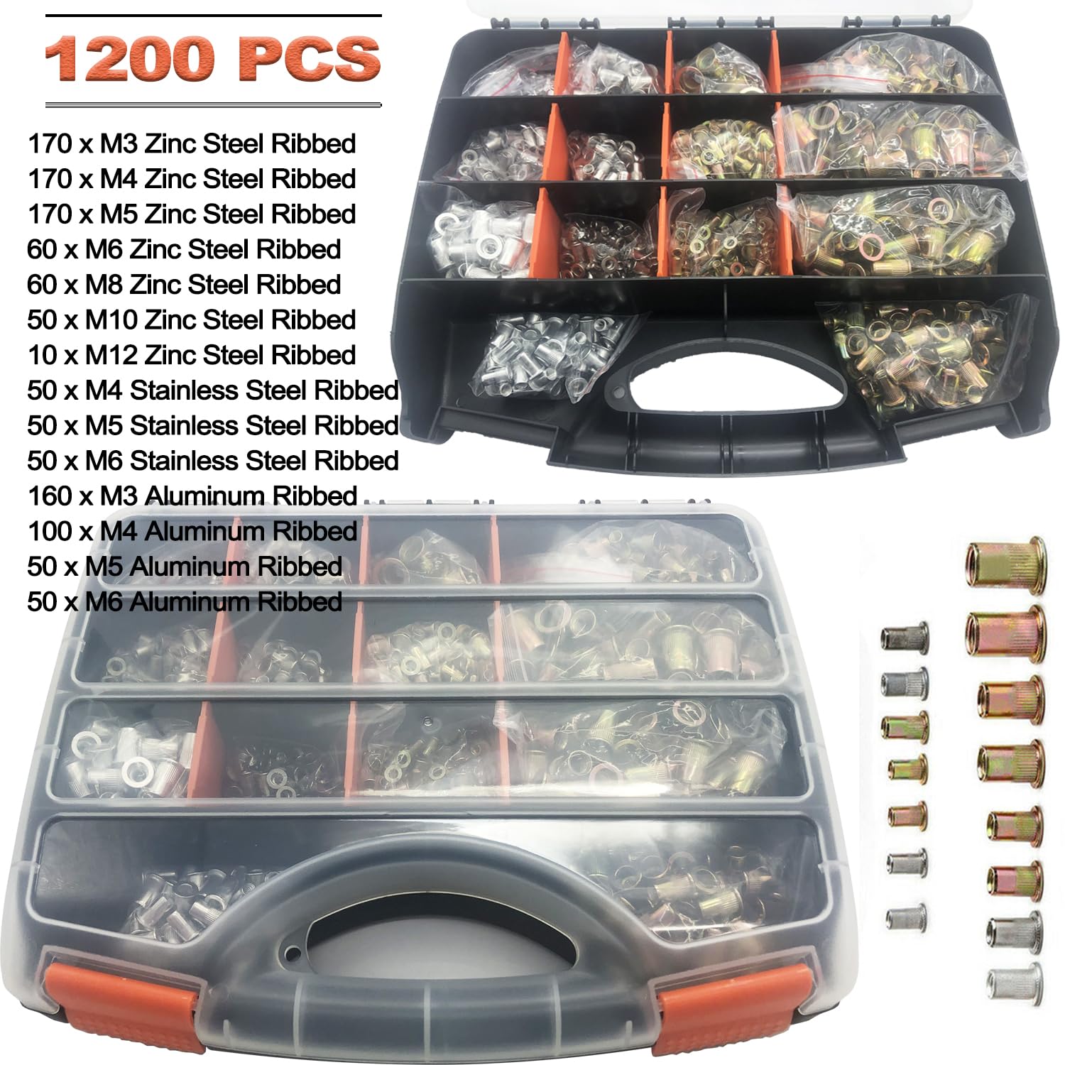 1310pcs Rivet Nut Tool Kit,16-Inch Rivnut Tool Kit with 11 Metric & SAE Mandrels(M3 M4 M5 M6 M8 M10 M12;SAE 10-24,1/4-20,5/16-18,3/8-16),NutsertTool Kit Rivet Nut Assortment Kit with Carrying Case