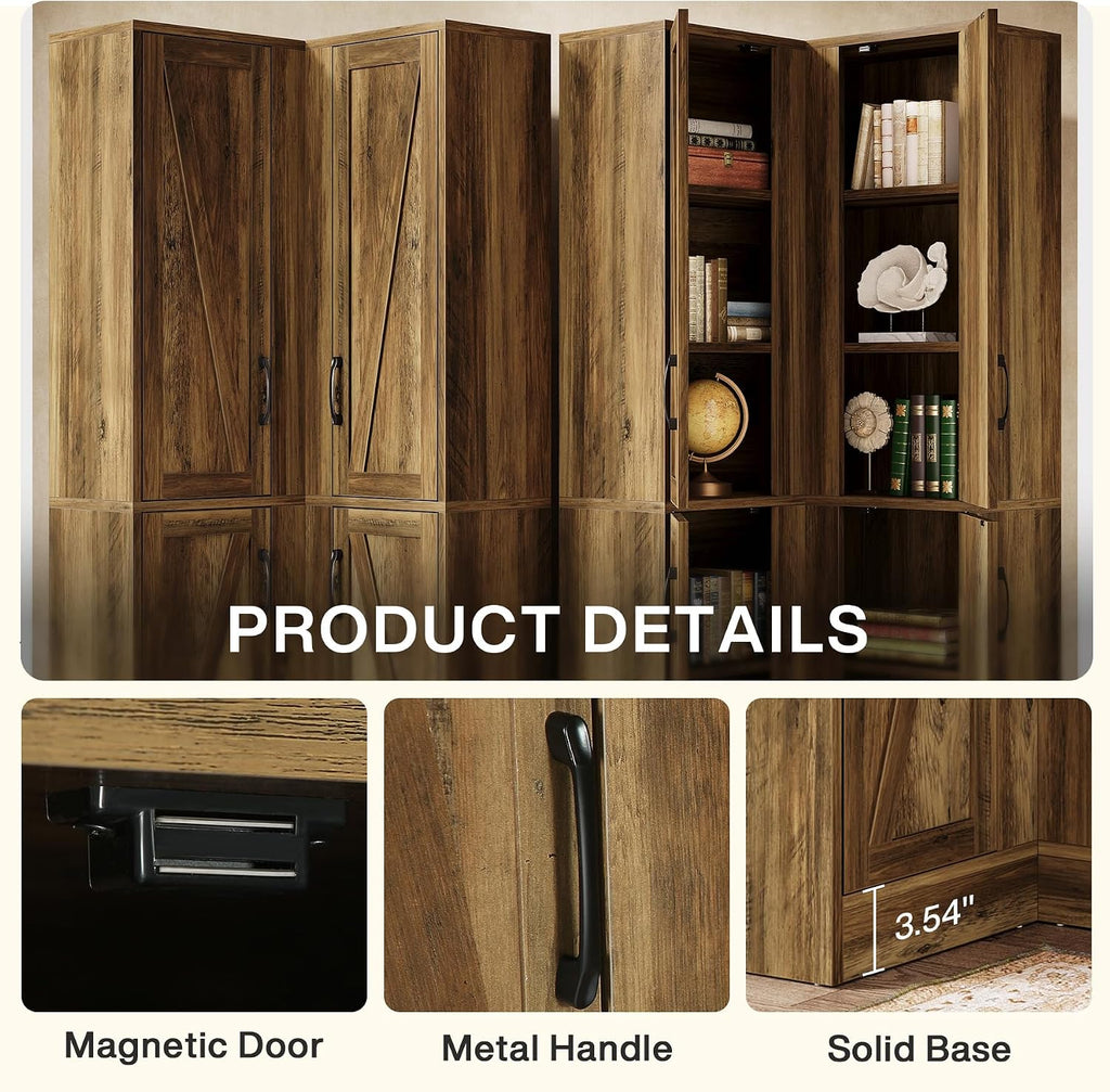 Tribesigns Corner Pantry Cabinet, 67' Tall Kitchen Pantry with Doors and 5-Tier Storage Shelves, Farmhouse Wooden Corner Bar Cabinet for Home, Living Room, Bar, Kitchen, Rustic Brown