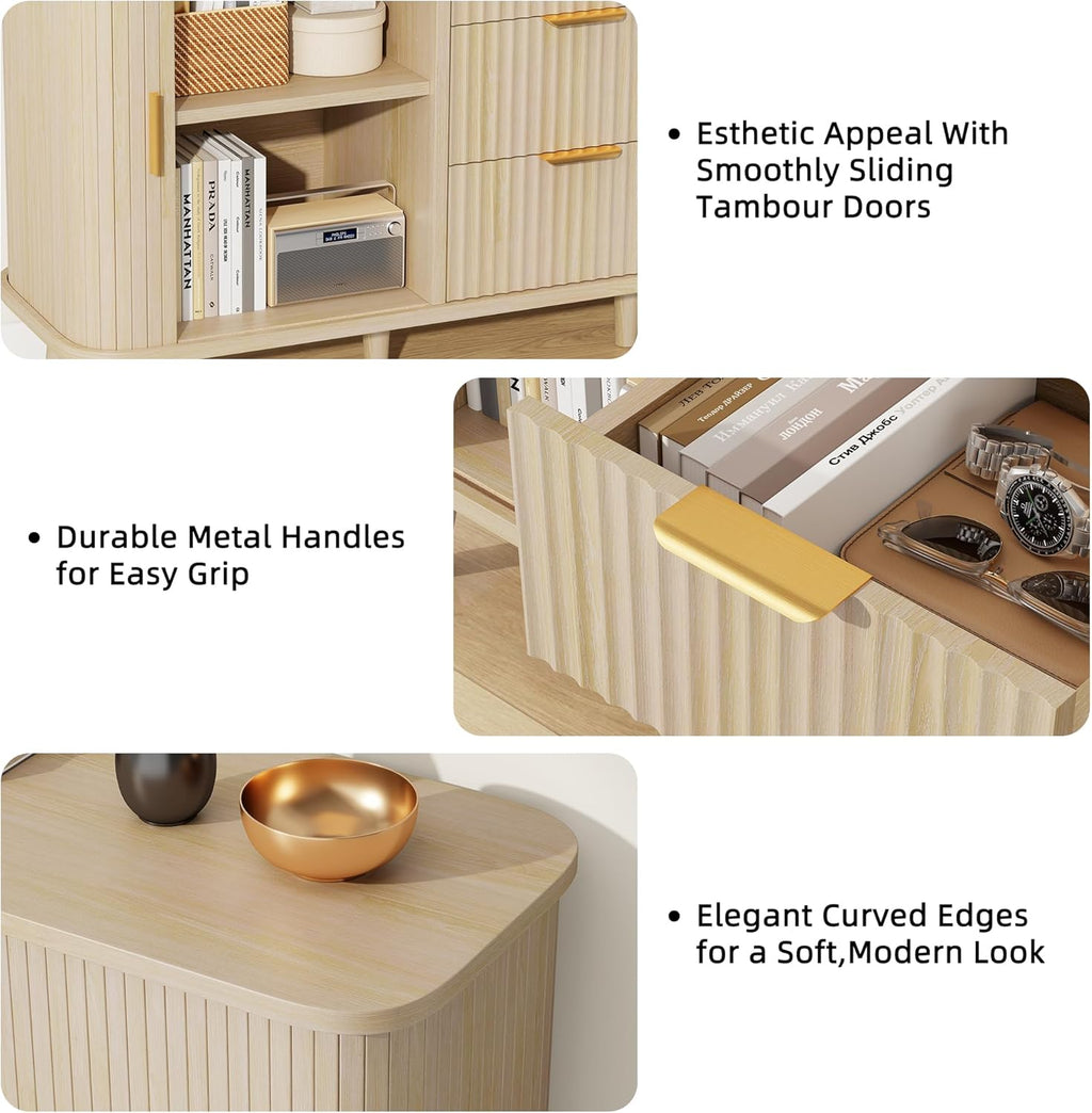 Lulive Natrual Buffet Cabinet, 55' Wide Sideboard Buffet Storage Cabinet with Rolling & Sliding Doors, Modern Bar Cabinet for Kitchen & Dining Room