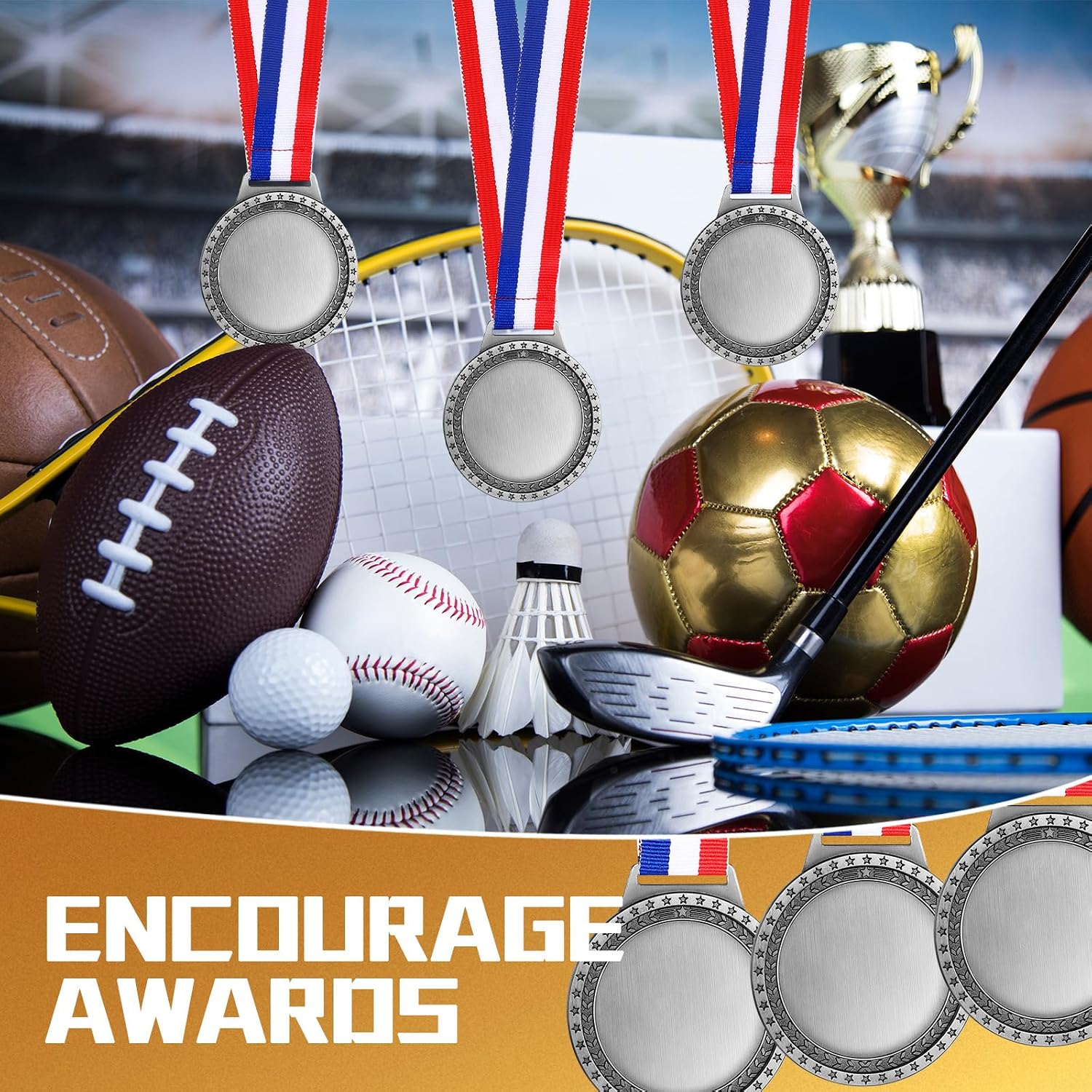 Sasylvia Blank Award Medals with Neck Ribbons Create Your Own Medals Kit Cheer Winner Participation Trophy Metal Gifts for Soccer Football Party Game