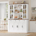 Keyluv 74.8' H Tall Pantry Cabinet with Microwave Stand and 3 Drawers, Large Kitchen Hutch Storage Cabinet with Glass Door and Adjustable Shelves for Kitchen, Dining Room, Living Room, White