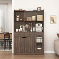 71' Tall Kitchen Pantry Storage Cabinet, Large Capacity Display Cabinet with Reeded Glass Doors and Microwave Stand, Bakers Racks with Storage for Kitchens, Pantry, Living Room