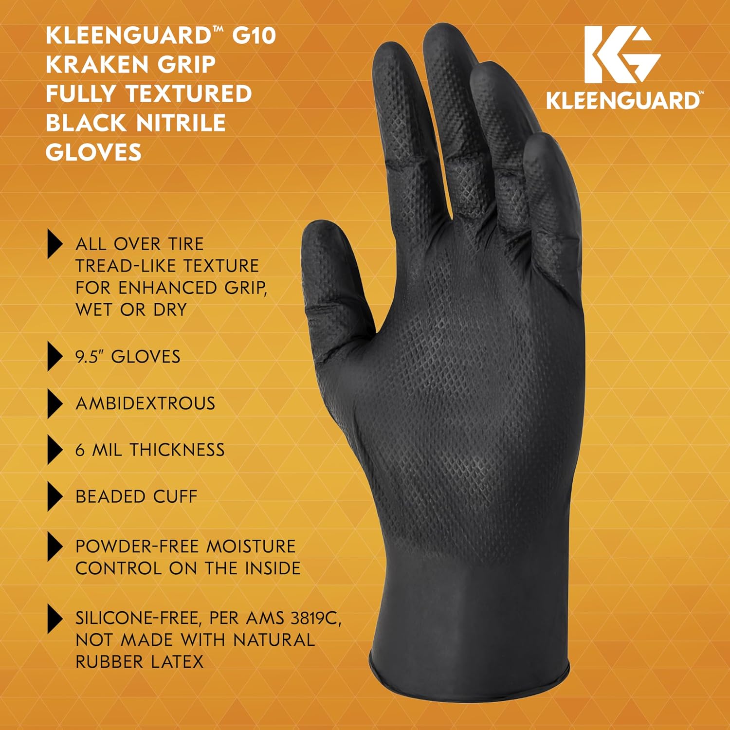 Kleenguard™ Kraken Grip Fully Textured Black Nitrile Gloves (49275), Small (S), Powder-Free, 6 Mil, Ambidextrous, Thin Mil, 100 Gloves/Box, 10 Boxes/Case