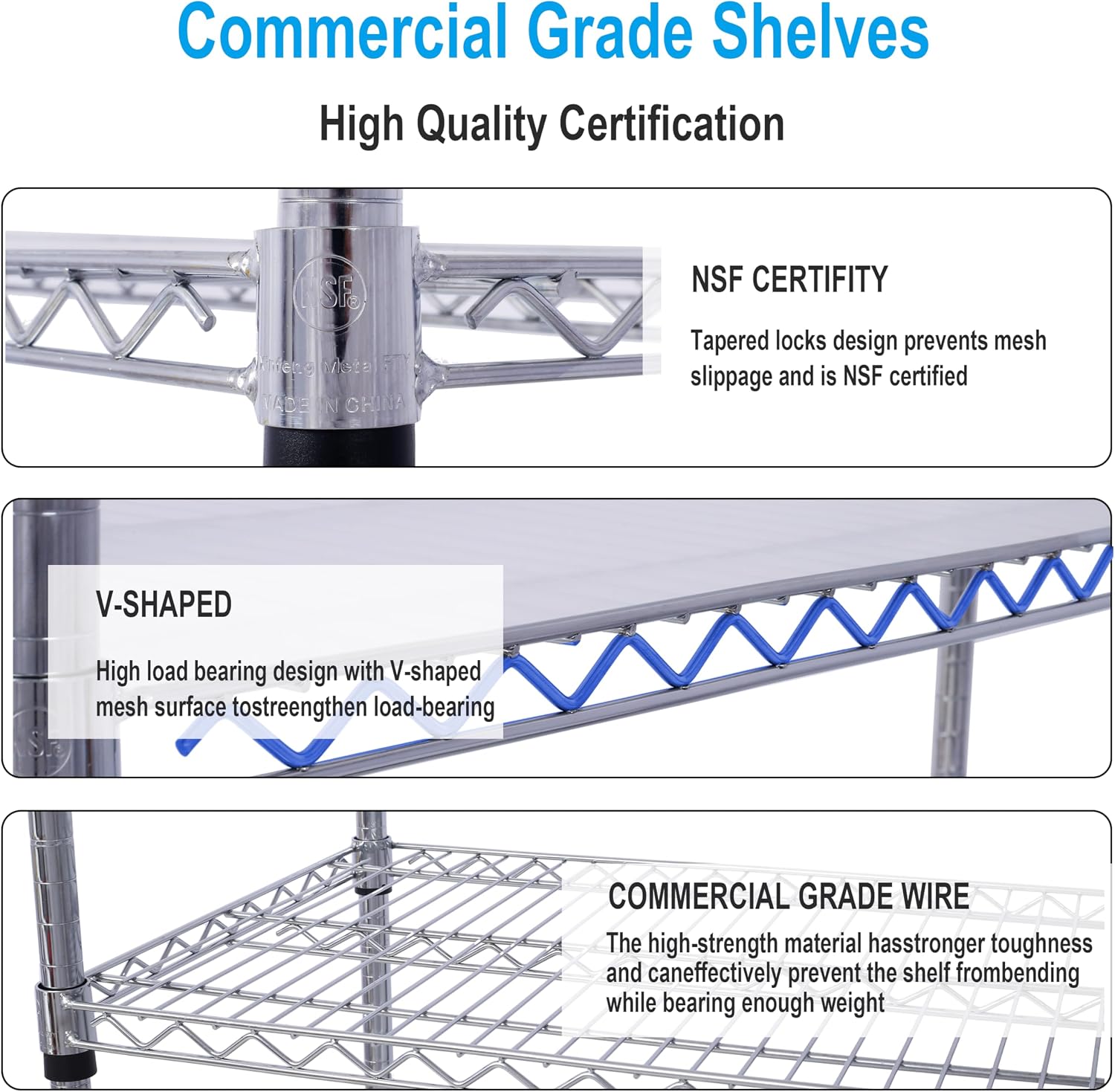 Heavy-Duty 6-Tier NSF Commercial Shelving Unit - 6000LB Capacity Adjustable Metal Storage Rack with Wheels, 84' H x 48' L x 20' D, Steel Wire Shelving for Warehouse/Garage/Restaurant (Chrome)
