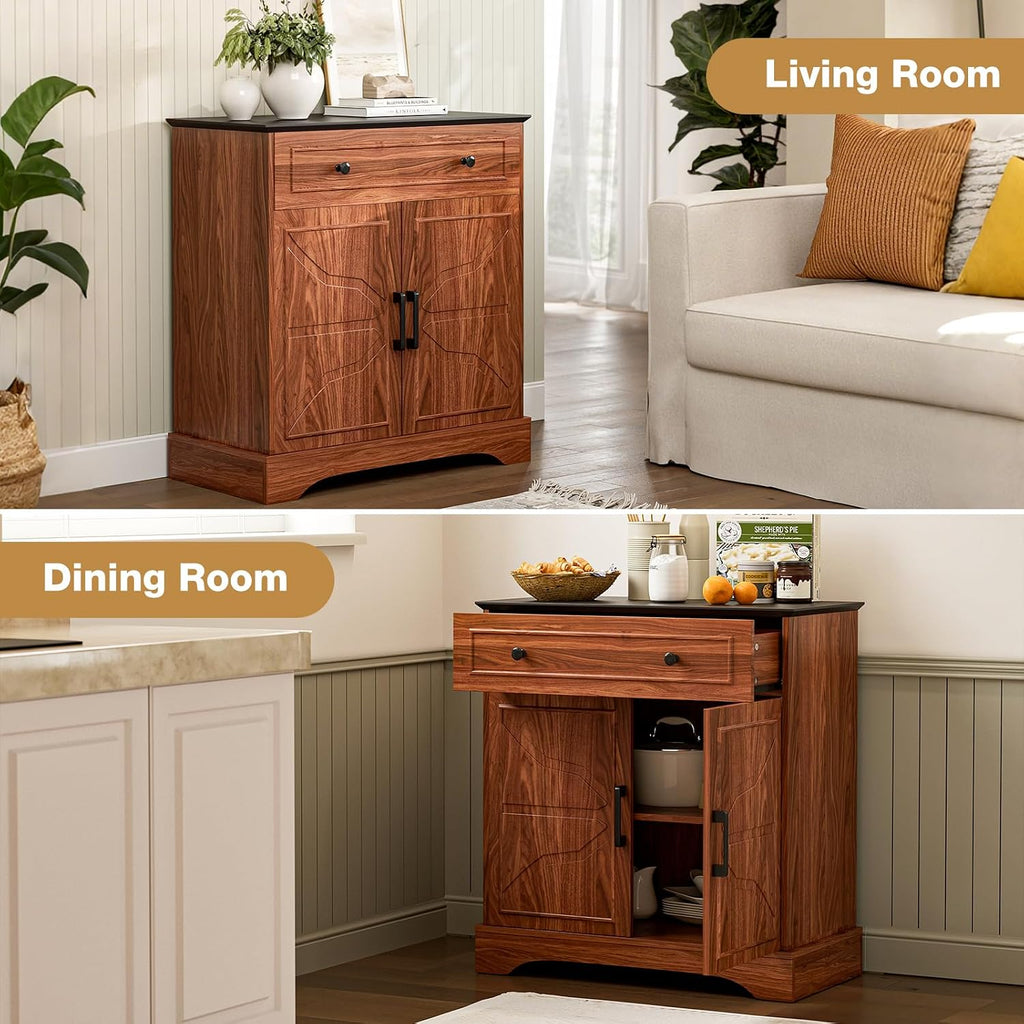 LCRBOL Buffet Cabinet with Storage, Coffee Bar with Drawer & Adjustable Shelf, Modern Sideboard for Kitchen, Dining Room, Living Room, Walnut
