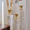 Tall Large Floor Vases Home Decor Set of 3 White and Gold Flower for Wedding Living Room Luxury Dried Flowers Antique Worn Vases 24'/28.7'/33.5' Height