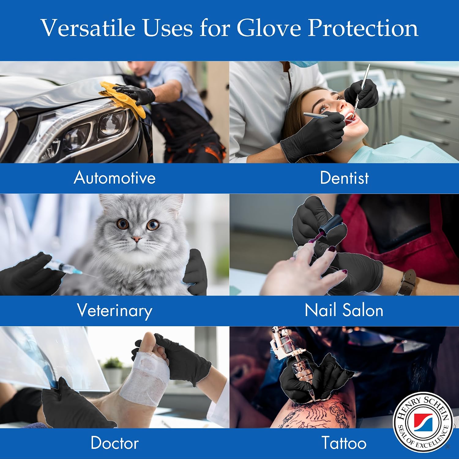 Henry Schein Criterion N300 Nitrile Exam Gloves, Black – 300/Box, Latex-Free, Disposable, Textured Fingertips, Beaded Cuff