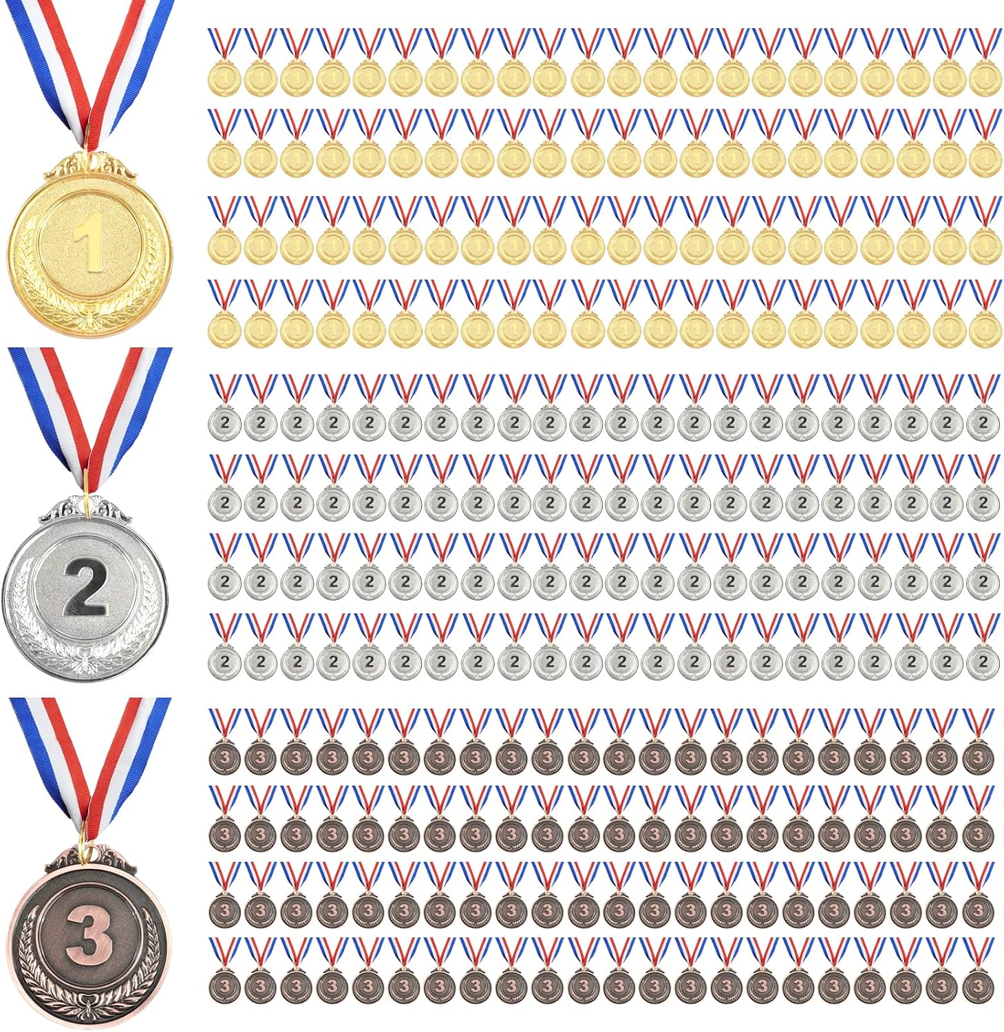 270 Pcs Metal Medals Awards Bulk 1 2 3 Gold Silver Medals Winner Award Prizes for Kids Adult Sports Competitions Team Rewards Party