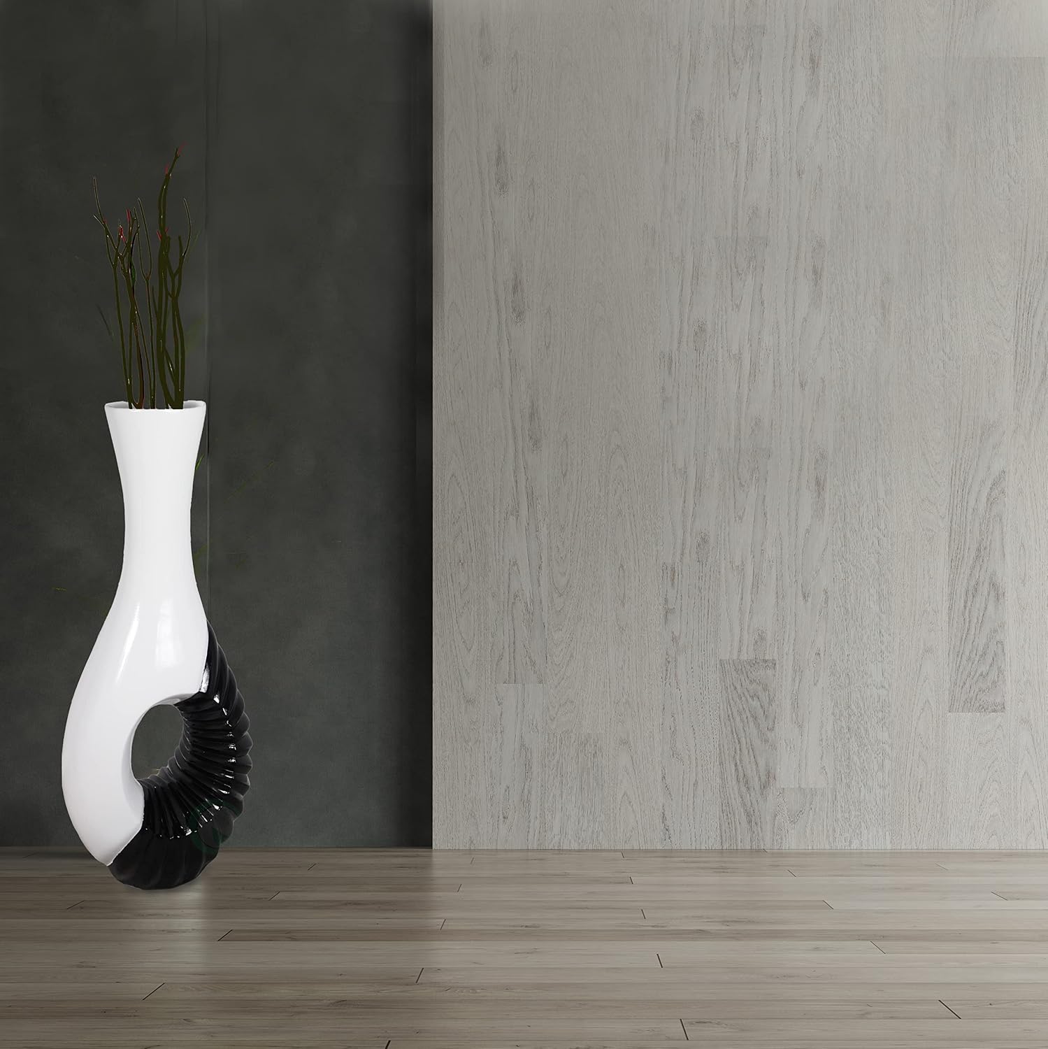 Modern Black and White Large Floor Vase - 43 Inch Tall, Contemporary Home Decor, Minimalist Design, Elegant Room Accent, Statement Piece, Sleek Floor Decoration, Fill with Dried Branches or Flowers