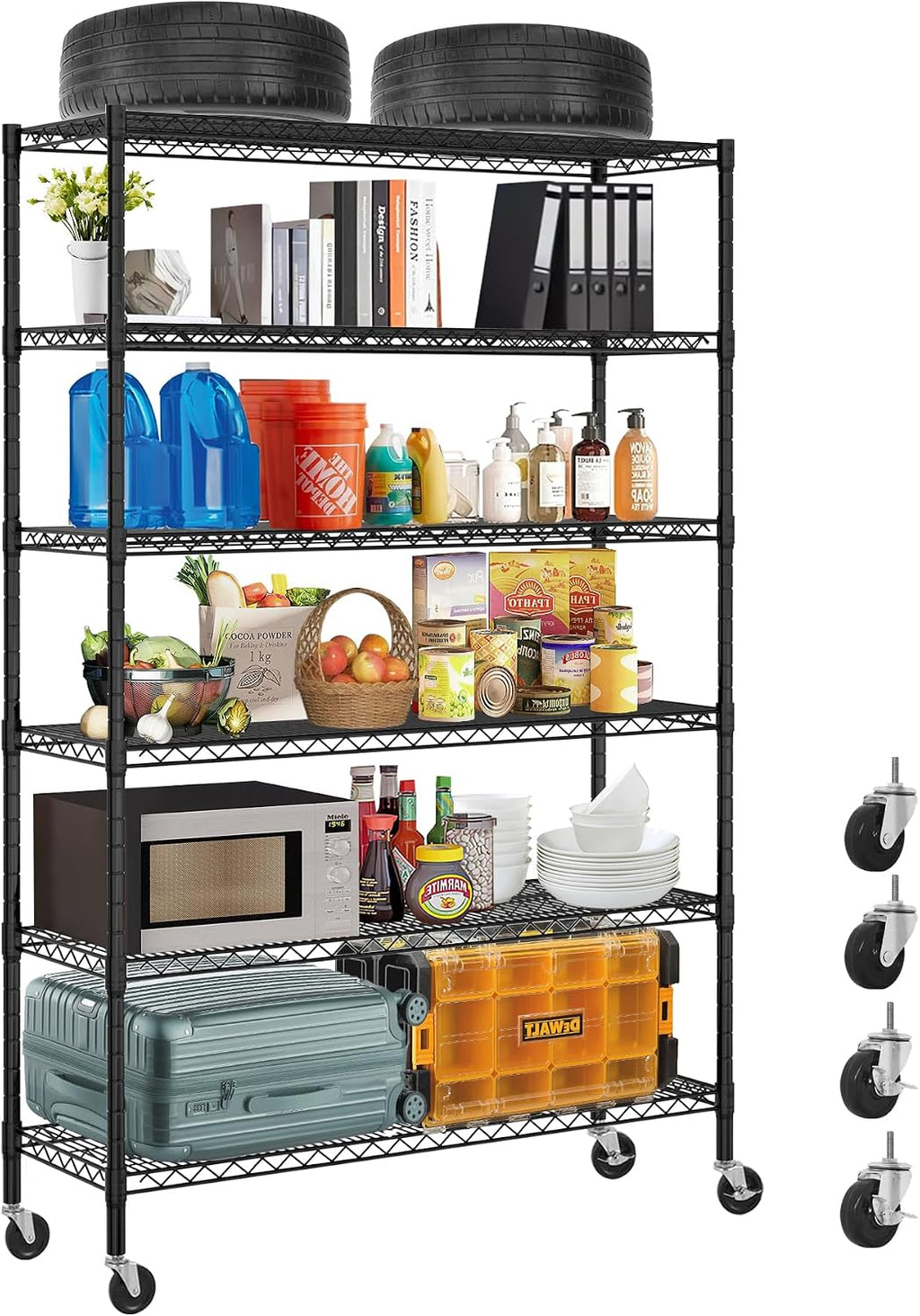 6 Tier Storage Shelves, Heavy Duty Storage Racks and Shelving Adjustable Metal Shelves, Steel Standing Shelf Units, 6000lbs Capacity, Wire Shelf for Warehouse, Garage, Black