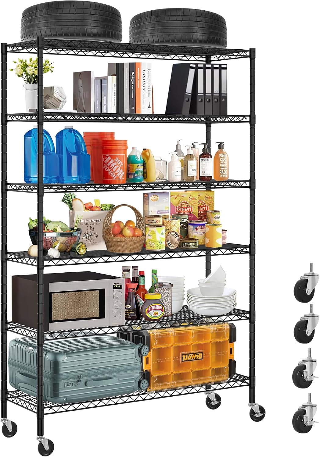 6 Tier Storage Shelves, Heavy Duty Storage Racks and Shelving Adjustable Metal Shelves, Steel Standing Shelf Units, 6000lbs Capacity, Wire Shelf for Warehouse, Garage, Black