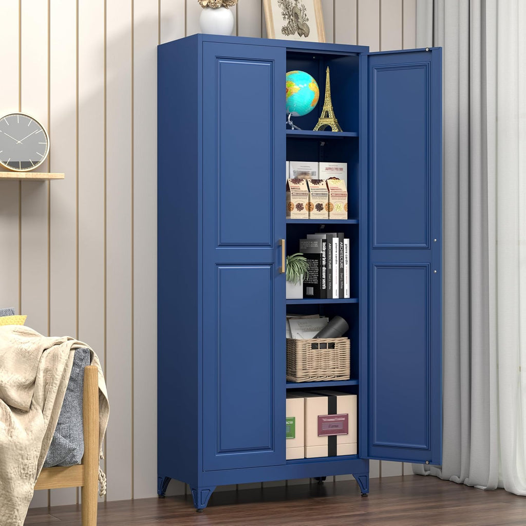 Polup Metal Storage Cabinet,75' Tall Kitchen Pantry Storage Cabinet with Doors and Adjustable Shelves, Blue Metal Pantry Cabinets, Large Cupboard for Kitchen, Dining Living Room, Bathroom, Office