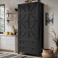 DWVO Farmhouse Kitchen Pantry Cabinet, 64.5' Tall Storage Cabinet with 2 Drawers and Adjustable Shelves, Versatile Storage for Living Room, Dining Room or Hallway, Oak Black