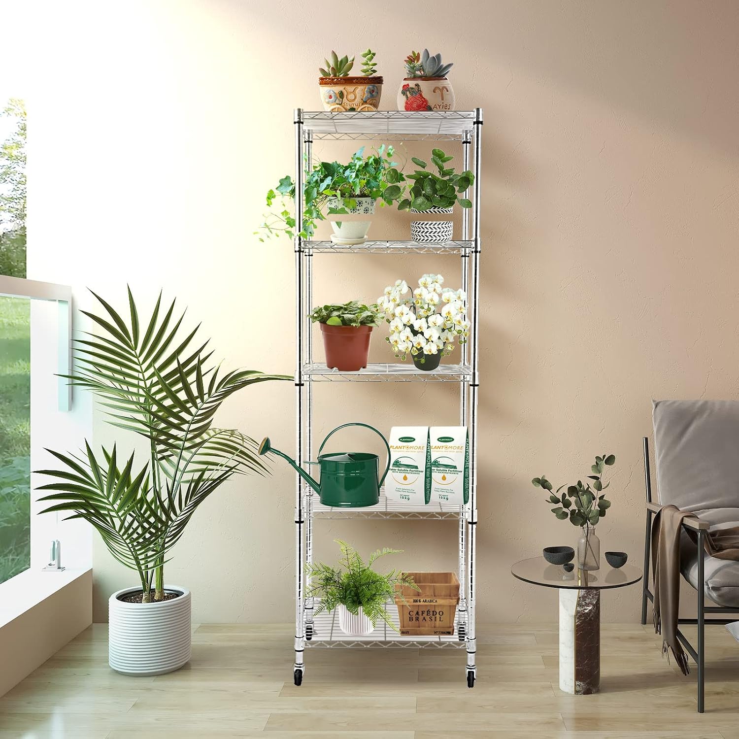 5 Tier Wire Shelving Unit With Wheels, Adjustable Narrow Metal Shelf, NSF Certified Storage for Laundry, Garage, Kitchen, Pantry, 18' D X 24' W X 71' H, Chrome