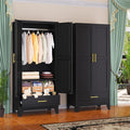 GAIOUS Steel Armoire Wardrobe Closet, 71' Household Wardrobe Cabinet with 2 Doors, 1 Adjustable Shelf and 1 Drawers, Metal Clothing Storage Cabinet with Hanging Rod for Bedroom, Cloak Room,Gym(Black)