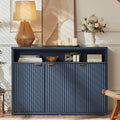 LEYAOYAO Fluted Buffet Cabinet with Storage, 45' Wide Wood Sideboard Credenza with 3 Doors & Open Storage Shelf, Modern Kitchen Console Accent Cabinets, Coffee Bar Table for Dining Room, Dark Blue