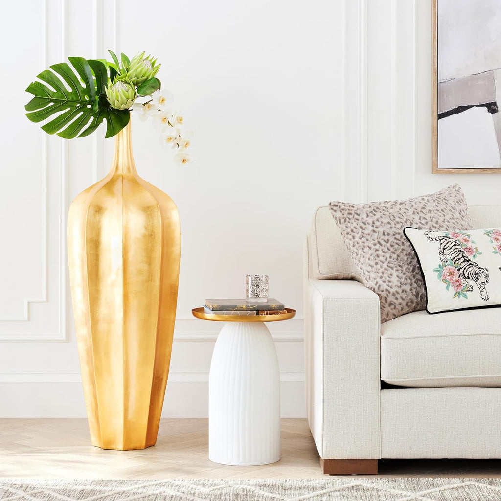 Z Gallerie 48' Accolade Floor Vase, Elegant Fluted Gold Metallic Large Fiberglass Decorative Vase for Home, Office