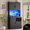 Unikito 72' Tall Pantry Cabinet, Kitchen Pantry Storage Cabinet with LED Light & Outlet, Kitchen Hutch Bar Cabinet with Microwave Stand, Wine Rack, Drawers and Shelves, Cupboard for Dining Room, Black