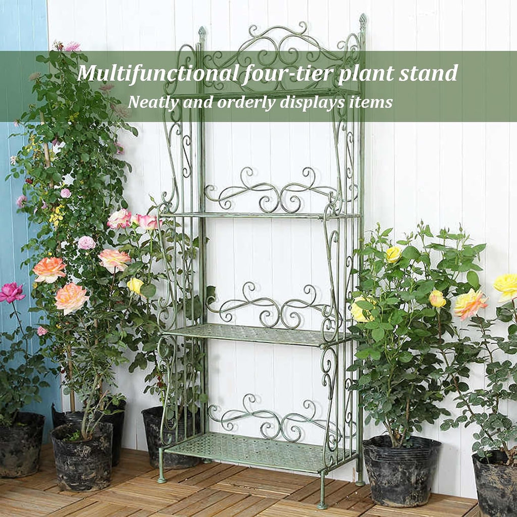 Metal Garden Trellis, Indoor Outdoor Planter Display, Heavy Duty Iron Plant Trellis, Strong Load-Bearing Capacity, Iron 4-Tier Bakers Rack for Garden Patio Balcony Living Room(White)