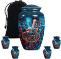 Guitar Urn - Memorial Urns - Cremation Urns -Metal Urns - Combo of 1 Large Urn with Velvet Bag and 4 Small - Urns for Human Ashes Small Keepsake & Large - Urns for Men & Women
