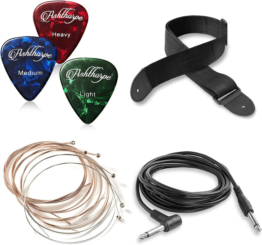 Ashthorpe Full-Size Dreadnought Acoustic-Electric Guitar Bundle - Premium Tonewoods - Brown