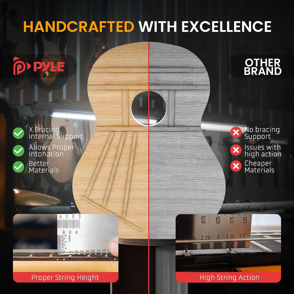 Pyle Acoustic Guitar Kit, 3/4 Junior Size All Wood Steel String Instrument for Beginner Kids, Adults, 36' Matte Gray