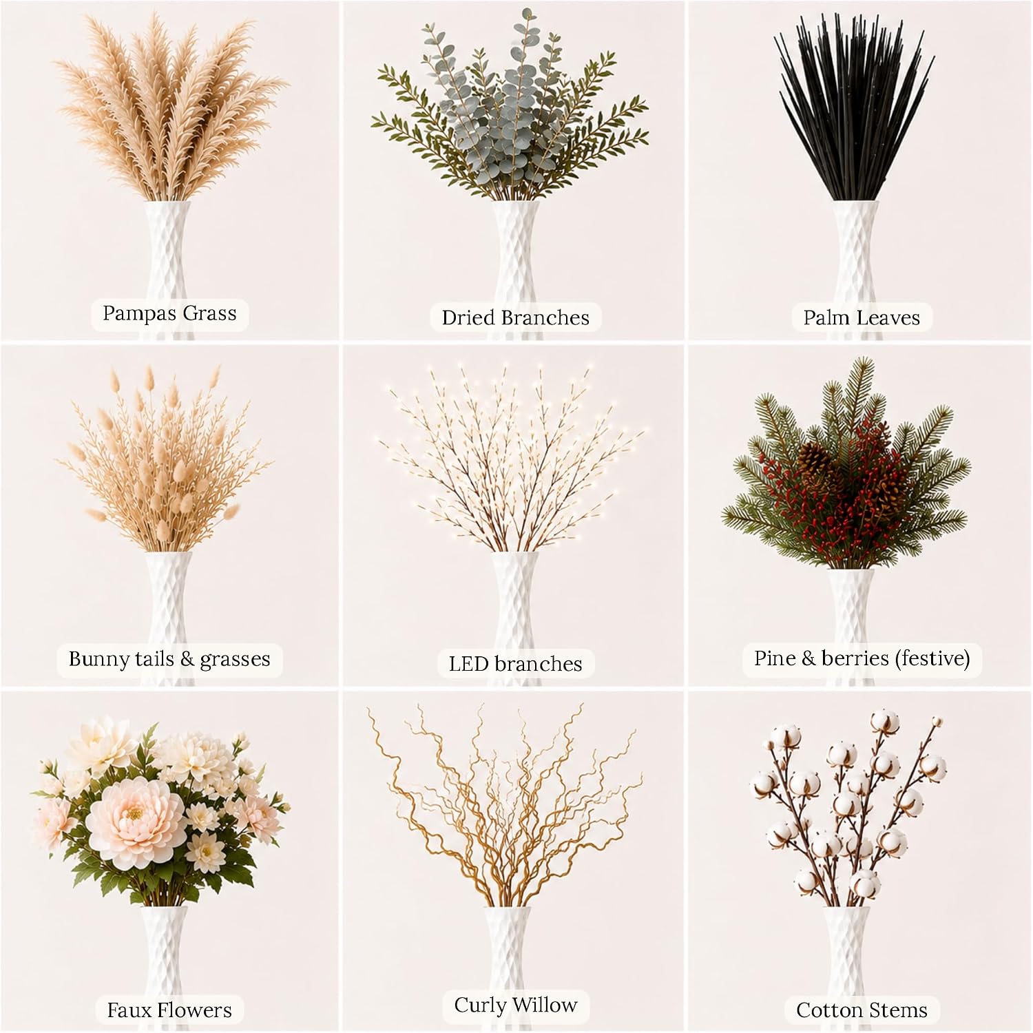 Leewadee Large White Home Decor Floor Vase - Wooden 34 inch Tall Farmhouse Decor Flower Holder for Fake Plant and Pampas Grass