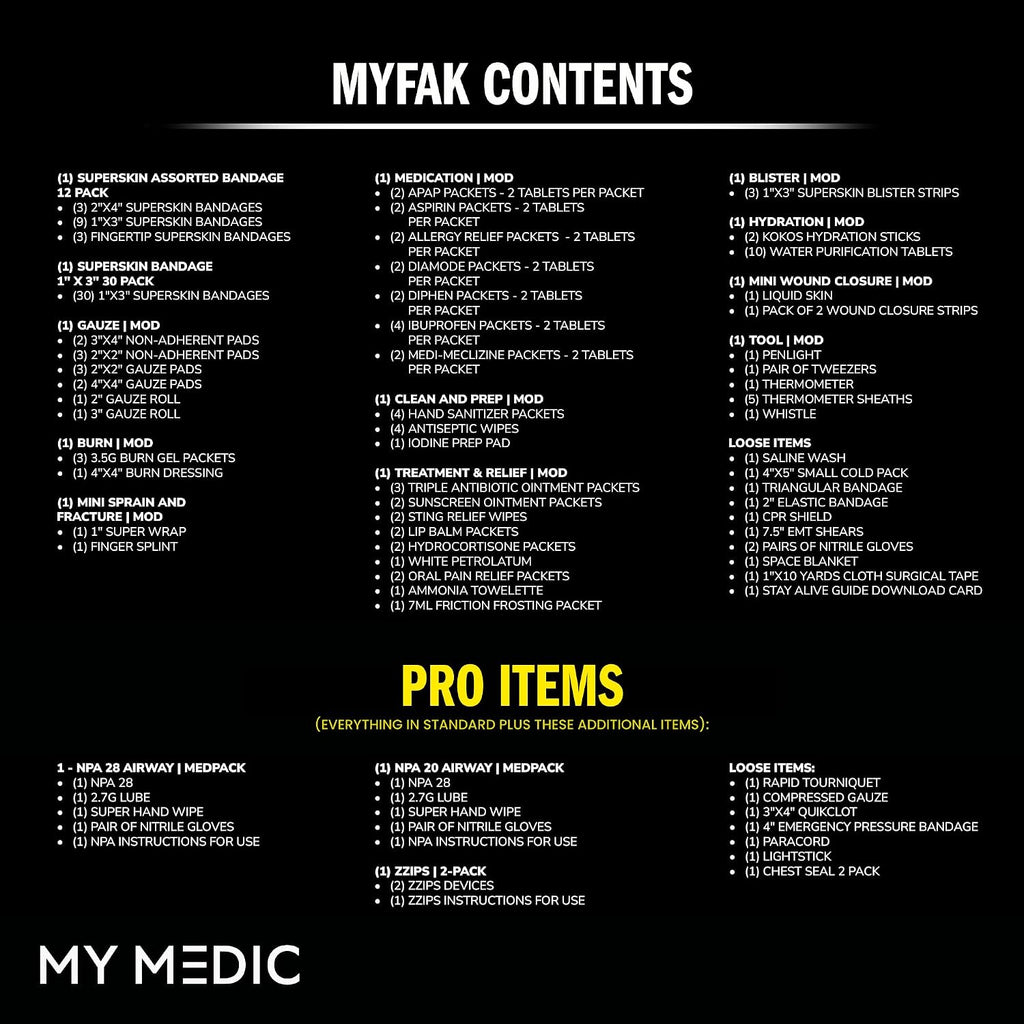 MY MEDIC MyFAK Standard Tactical IFAK & AFAK First Aid Kit - HSA FSA Items - Built in USA - Medical Supplies & Combat Medic Kit for Car, Truck, Vehicle & EDC Emergencies - Tactical Medical Bag, Black