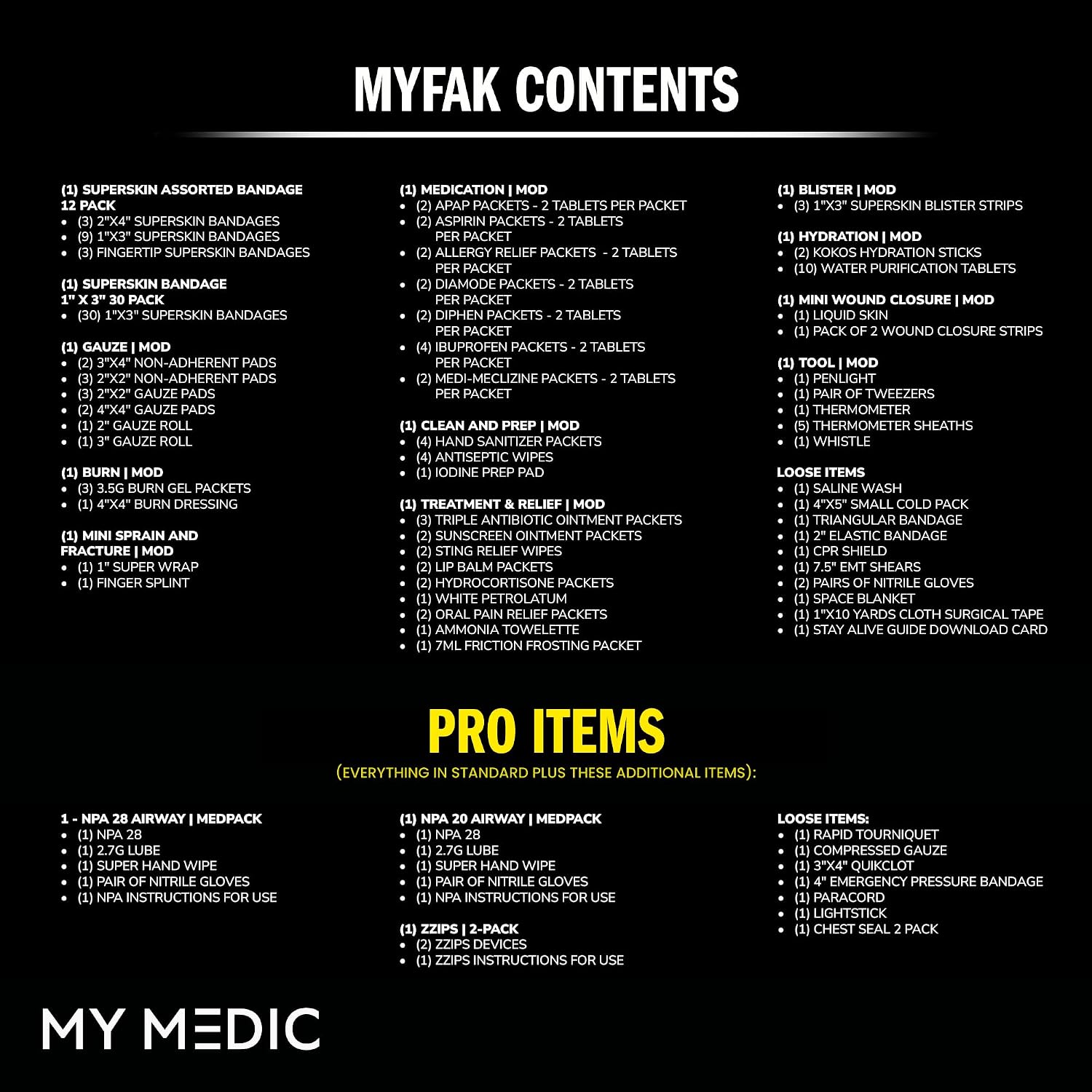 MY MEDIC MyFAK Standard Tactical IFAK & AFAK First Aid Kit - HSA FSA Items - Built in USA - Medical Supplies & Combat Medic Kit for Car, Truck, Vehicle & EDC Emergencies - Tactical Medical Bag, Black