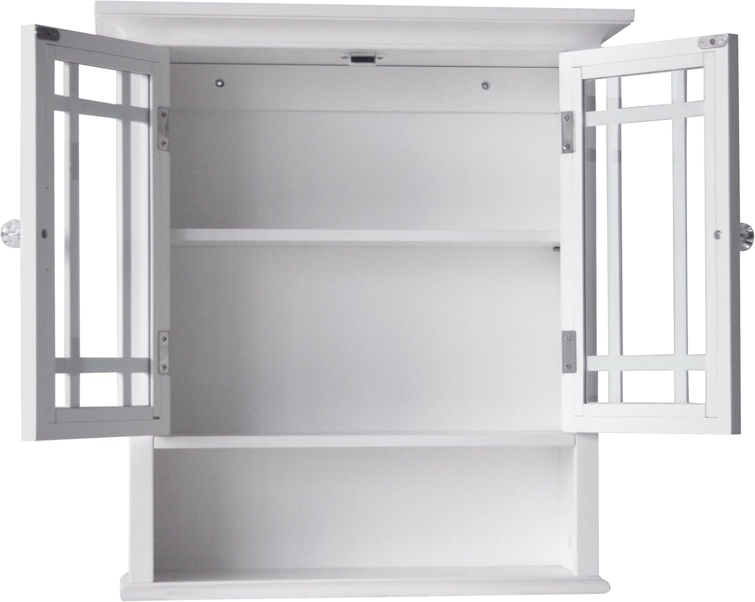 Teamson Home Neal Wooden Over The Toilet Bathroom Removable Wall Medicine Cabinet with 1 Fixed and 1 Adjustable Shelf 3 Storage Spaces 2 Glass Mosaic Doors and Crystal-Cut Acrylic Knobs, White