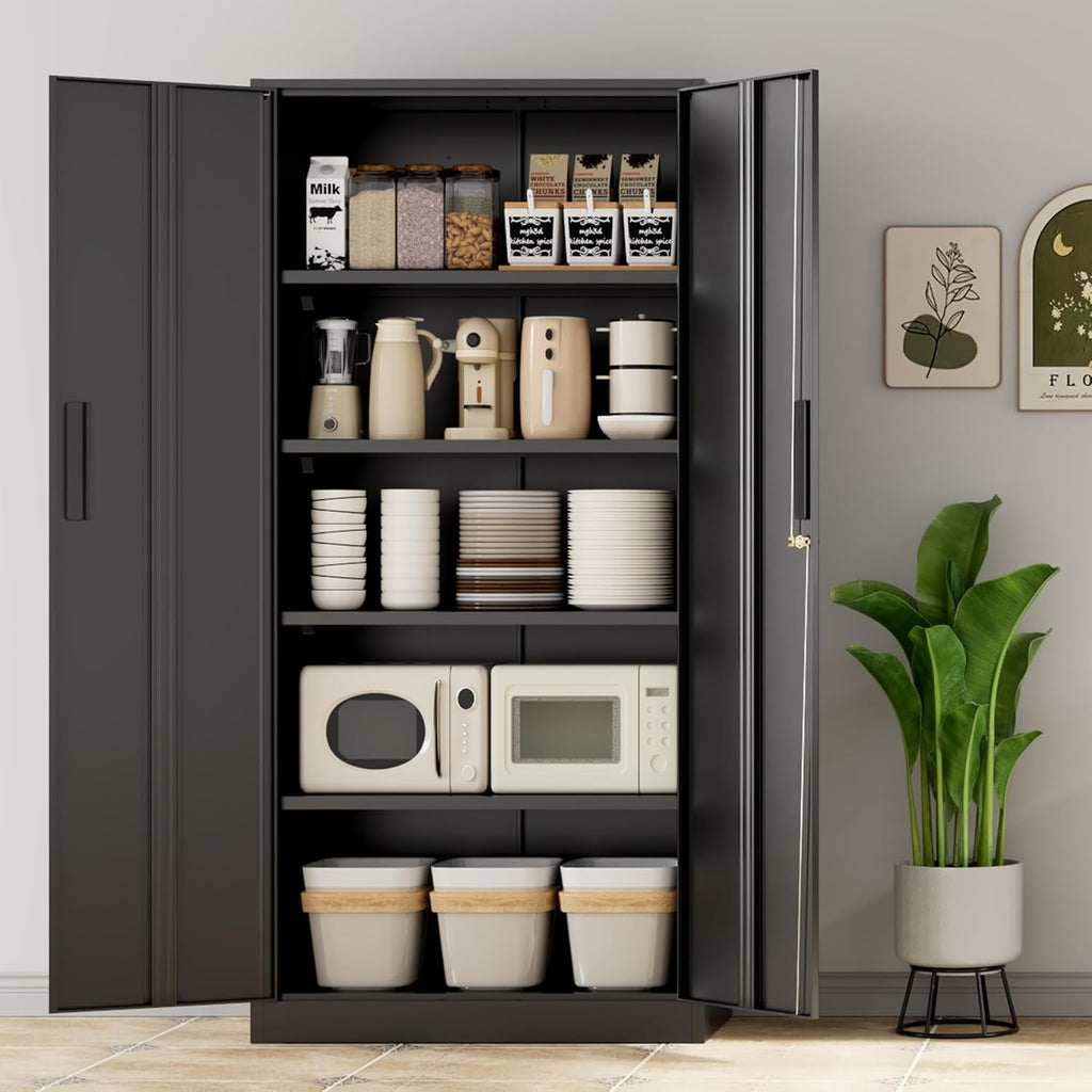 INTERGREAT Metal Storage Cabinet with Lock, 72' H Lockable Metal Storage Cabinet with Locking Doors, Steel Storage Lockers with Adjustable Shelves for Office, Home, Garage, Gym, School (Black)