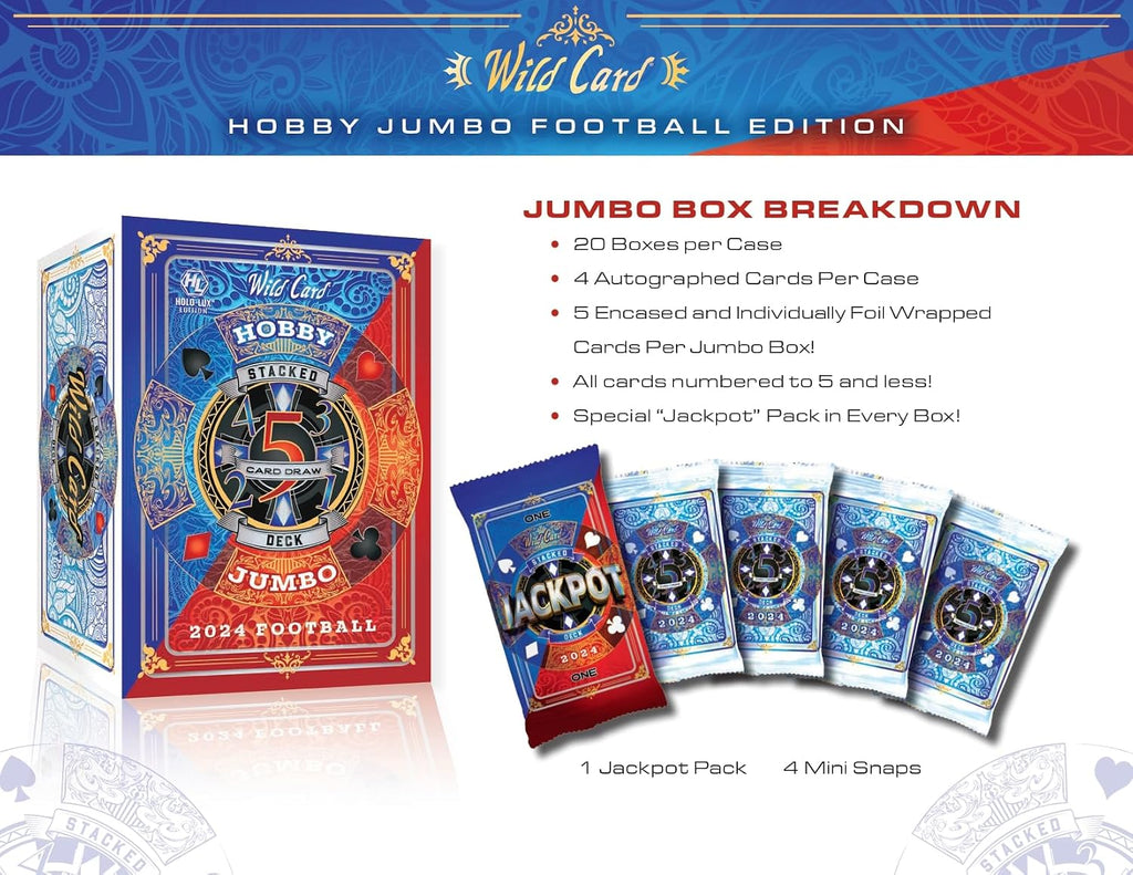 2024 Wild Card 5 Card Draw Stacked Deck Football Jumbo Trading Card Box (One 1/1 Per Box)