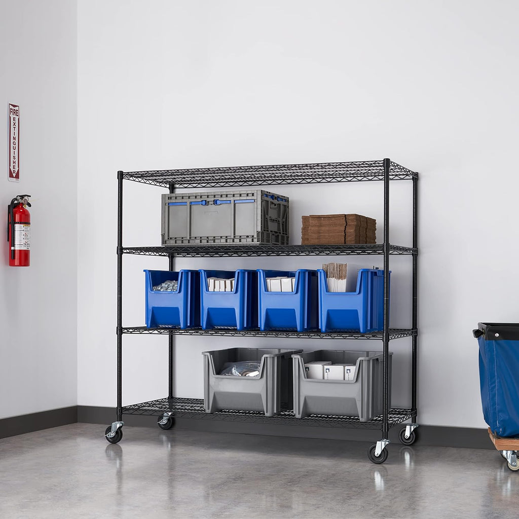 Trinity Basics 4-Tier Adjustable Wire Shelving with Wheels for Kitchen Organization, Garage Storage, Laundry Room, NSF Certified, 600 to 1800 Pound Capacity, 60' by 24' by 54', Black