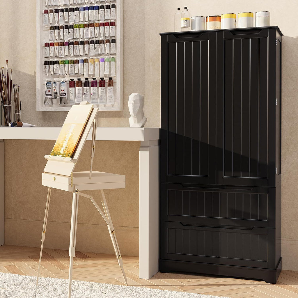 Gizoon Kitchen Storage Cabinets with Drawers Freestanding Kitchen Pantry with Doors and Shelves, 63' Food Pantry Cabinet for Dining Room Craft Room, Black, Painted