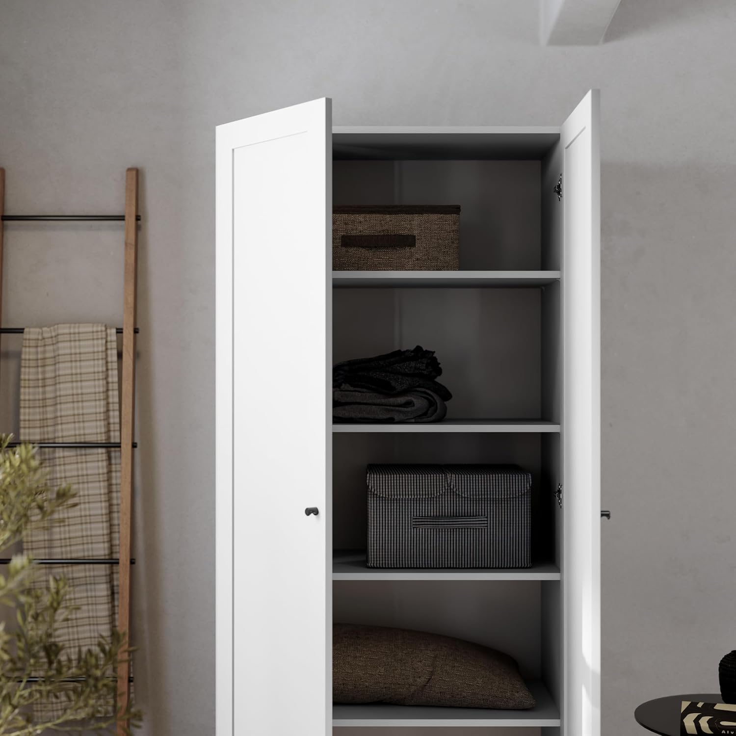 Prepac Yaletown 72' Tall Storage Cabinet with Wood Legs, Pantry Cabinet with 3 Adjustable Shelves, Bathroom, Kitchen and Home Organization in White, 16' D x 32' W x 72' H