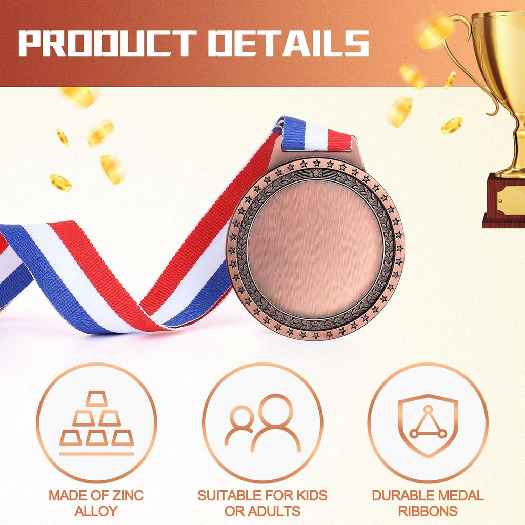 Sasylvia Blank Award Medals with Neck Ribbons Create Your Own Medals Kit Cheer Winner Participation Trophy Metal Gifts for Soccer Football Party Game