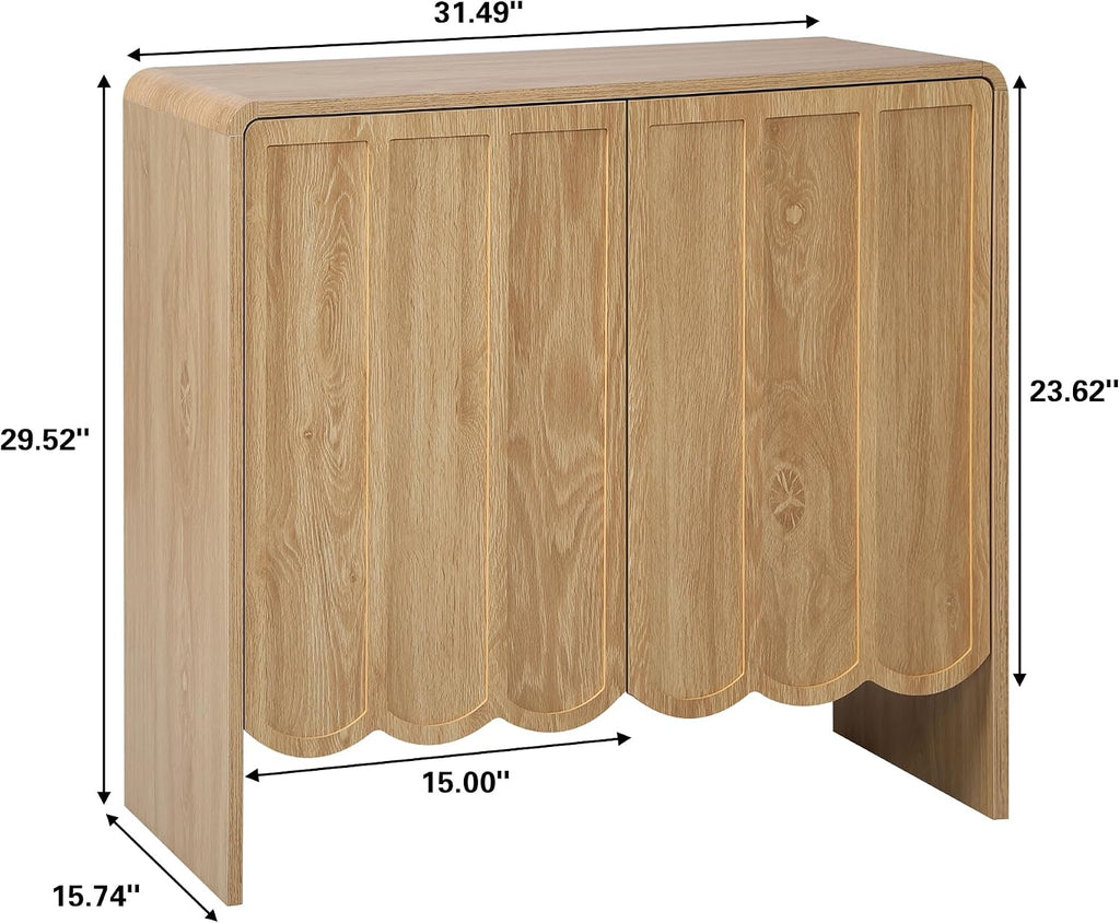ORRD Sideboard Buffet Cabinet Set of 2, Accent Storage Cabinet with 2 Doors, Farmhouse Wood Cabinet with Adjustable Shelves and Wave Panel for Living Room, Dining Room, Entry - Natural