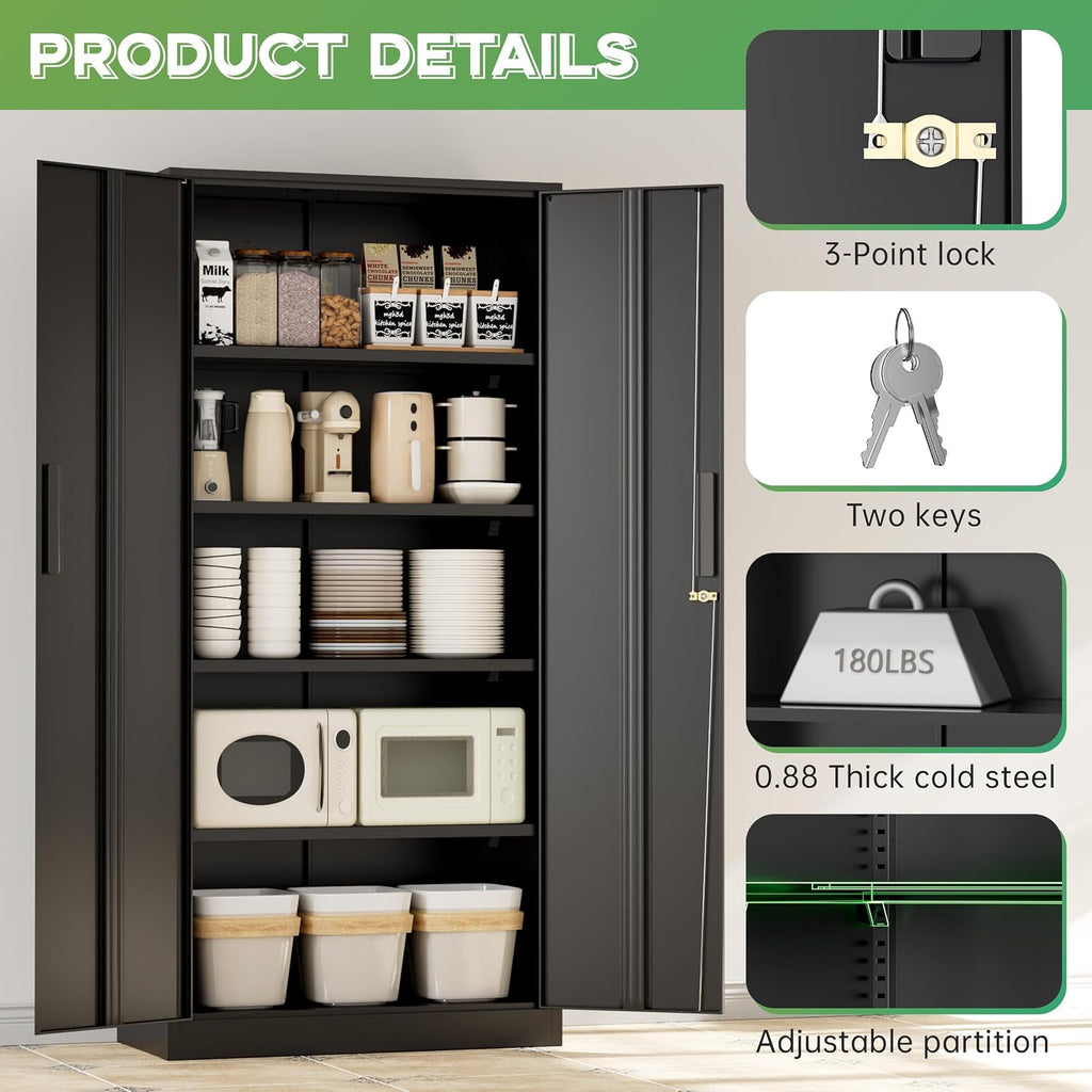 INTERGREAT Metal Storage Cabinet with Lock, 72' H Lockable Metal Storage Cabinet with Locking Doors, Steel Storage Lockers with Adjustable Shelves for Office, Home, Garage, Gym, School (Black)