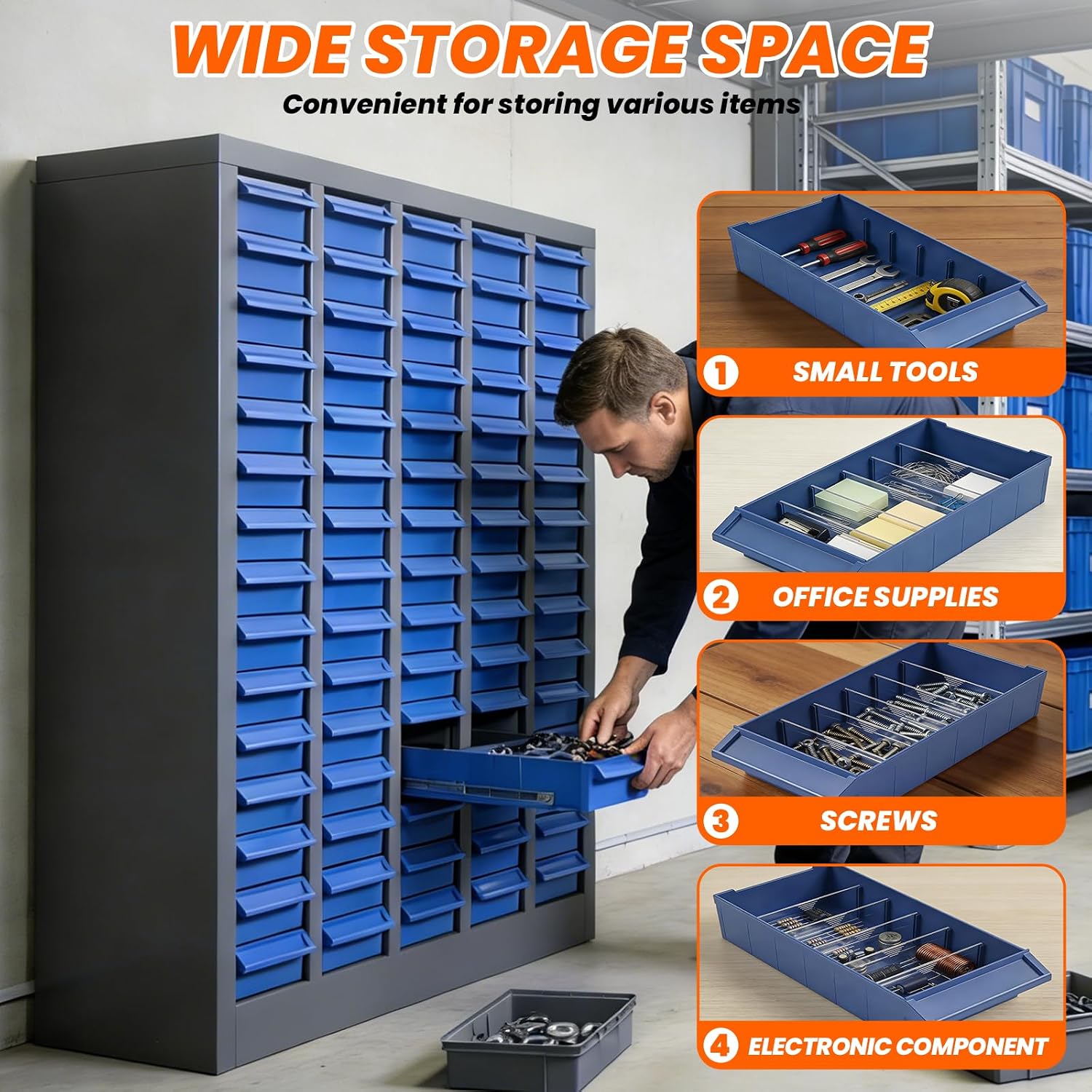 75-Drawer Nut and Bolt Organizer, 26'L X 9'W X 36'H Part Cabinet Bolt and Nut Tool Storage, Built-In Removable Partition, ABS Material Bolts Bin Tool for Workshop, Office (75 Drawers)