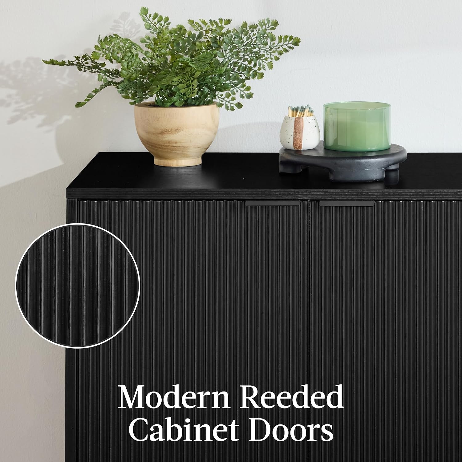 Best Choice Products 2-Door Modern Storage Cabinet, Buffet, Sideboard, Media Cabinet, Cupboard, Entryway Accent Table, Bookcase w/Reeded Panels and Adjustable Shelves – Black