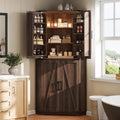 Dripex 71' Corner Cabinet Brown, Farmhouse Kitchen Pantry Cabinet with Doors Storage & Adjustable Shelves, Tall Corner Storage Cabinet with LED Light, Food Pantry for Living Room, Dining Room
