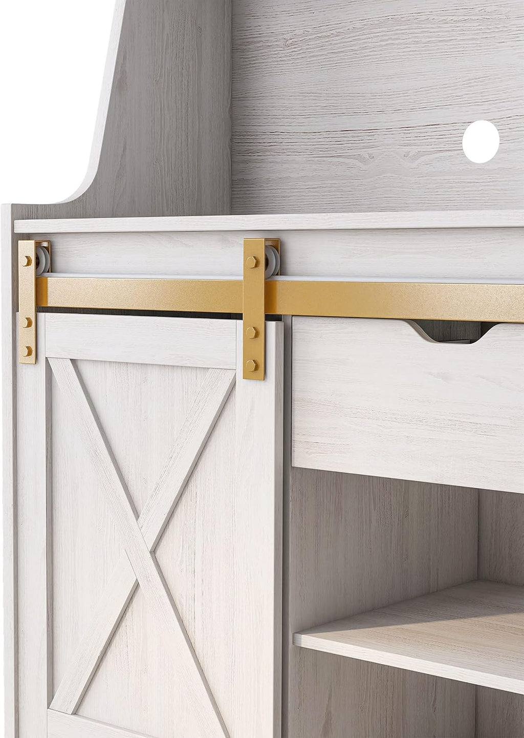 HOMES: Inside + Out Dover Farmhouse Multi-Storage with 7 Shelves 32 in. Kitchen Baker's Racks for Dishes, Spice Jar, Vases, and Chopping Board, White Oak