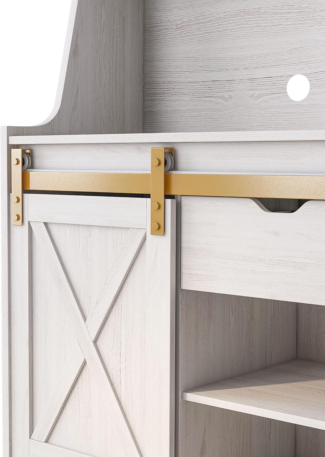HOMES: Inside + Out Dover Farmhouse Multi-Storage with 7 Shelves 32 in. Kitchen Baker's Racks for Dishes, Spice Jar, Vases, and Chopping Board, White Oak