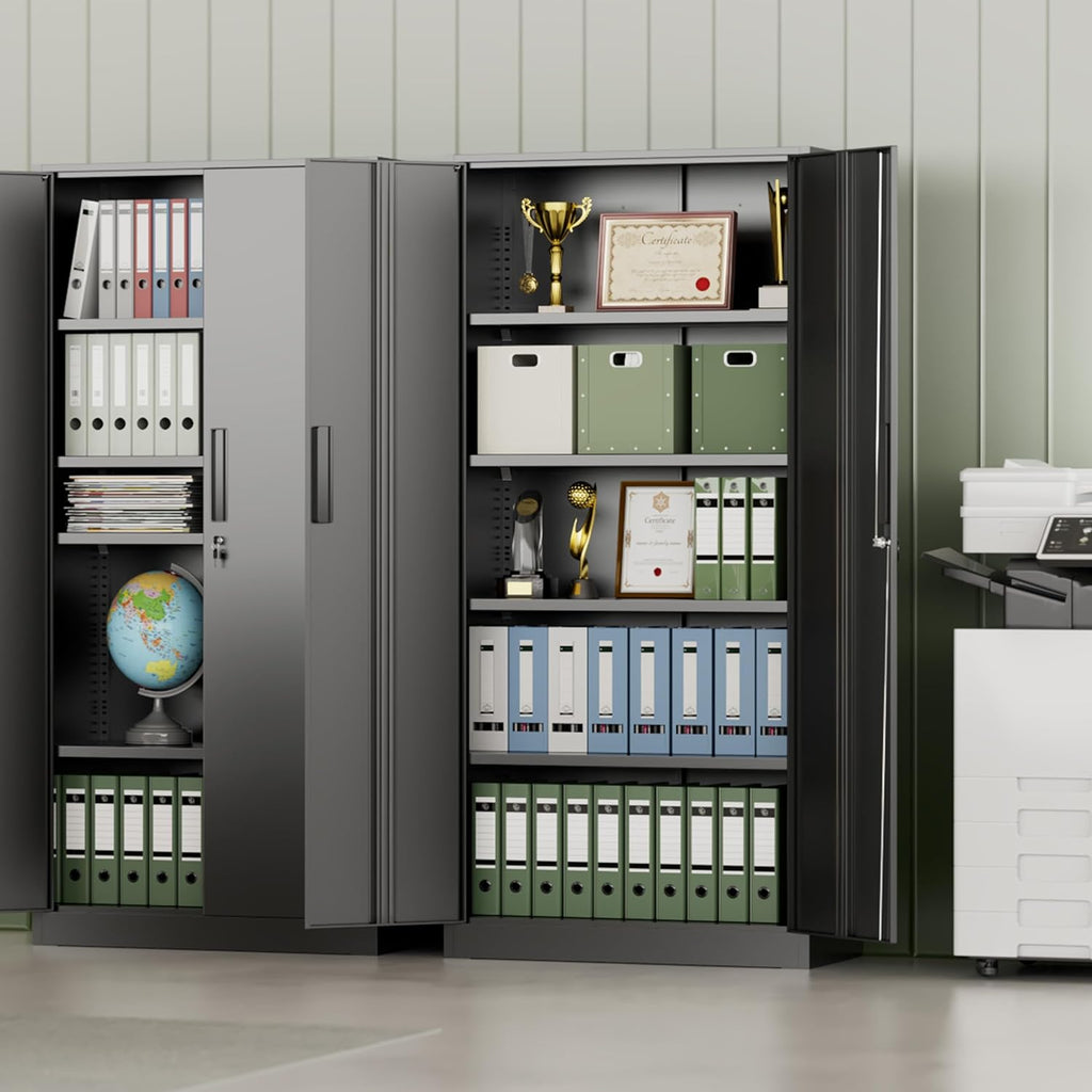 INTERGREAT Metal Storage Cabinet with Lock, 72' H Lockable Metal Storage Cabinet with Locking Doors, Steel Storage Lockers with Adjustable Shelves for Office, Home, Garage, Gym, School (Black)