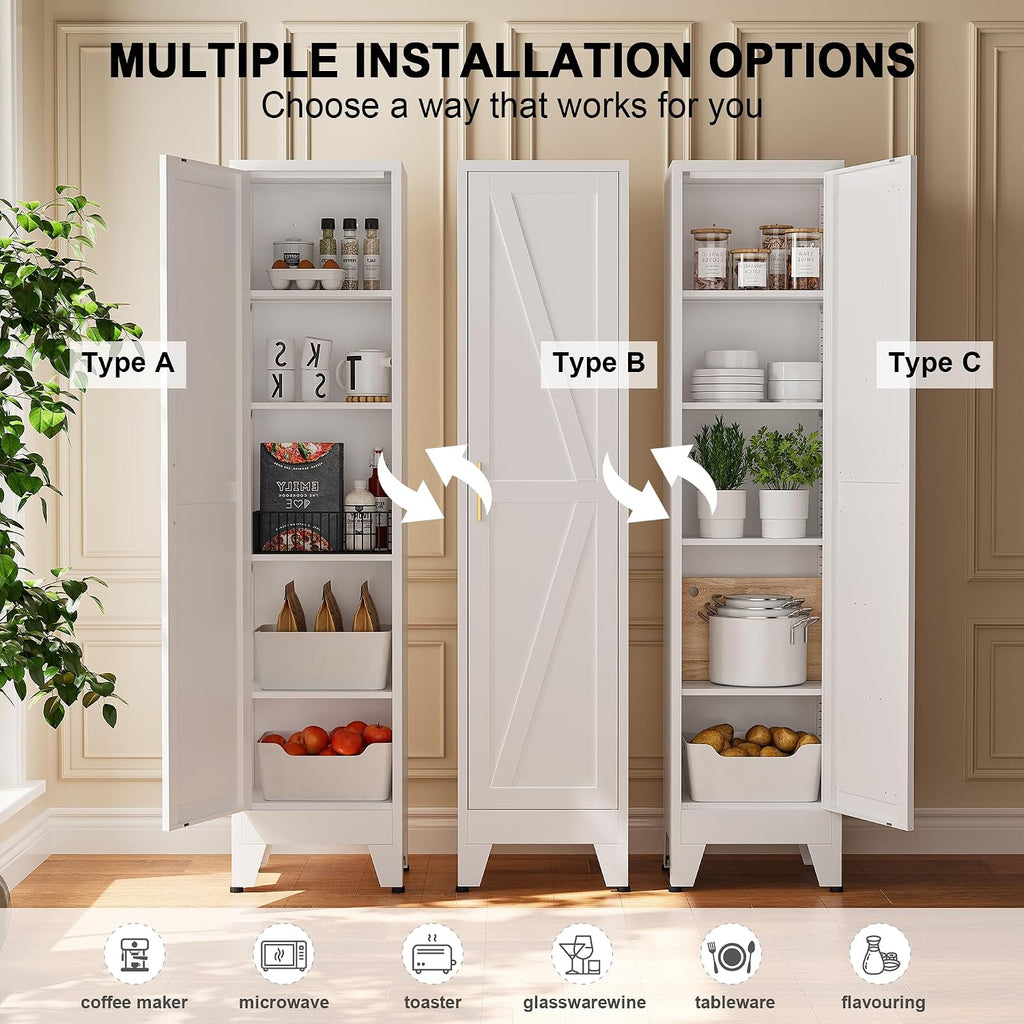 Narrow Bthroom Storage Cabinet Tall Metal Storage Cbinets with 4 Adjustable Shelves Freestanding 5 Tier Slim Pantry Cabinet for Kitchen Office Small Space