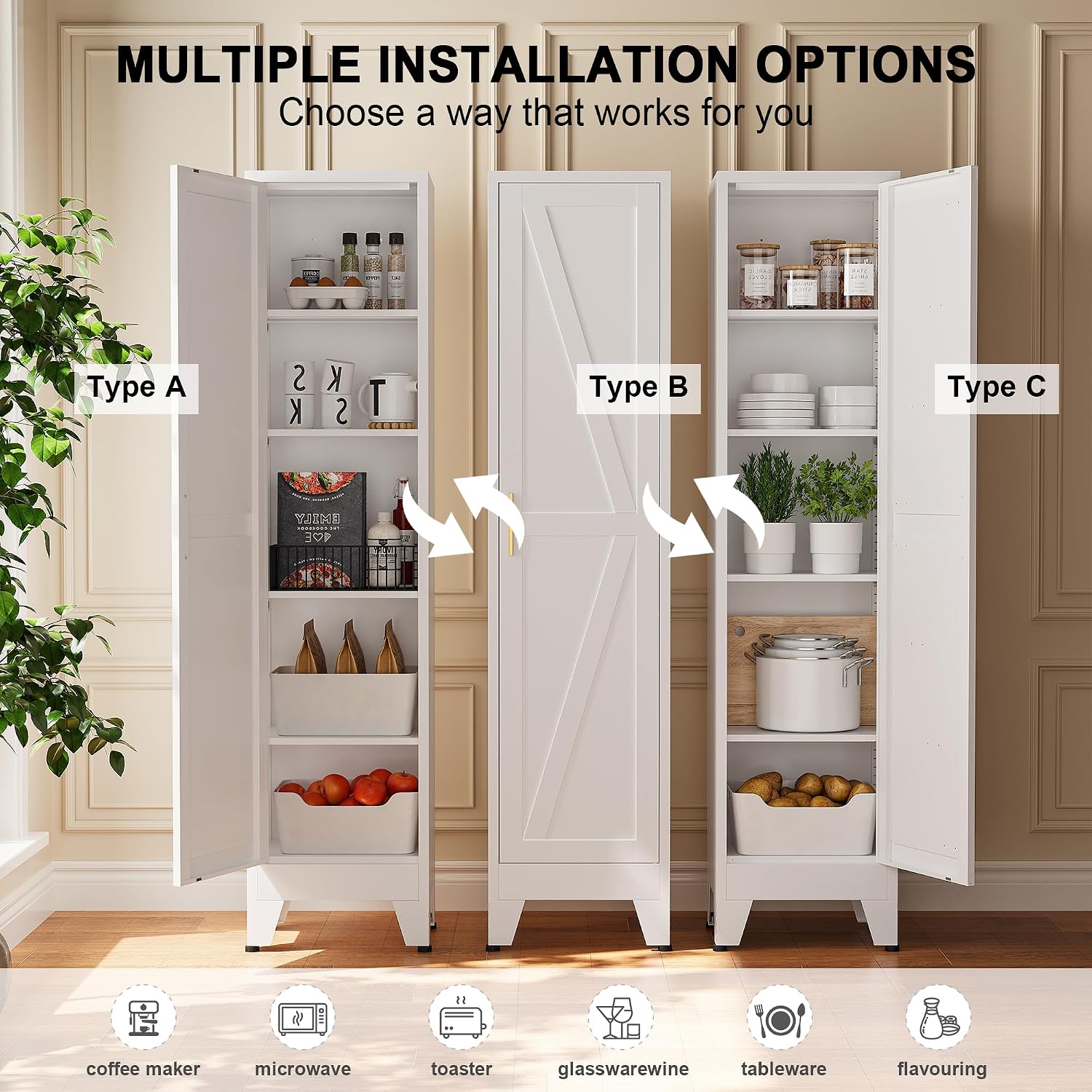 Narrow Bthroom Storage Cabinet Tall Metal Storage Cbinets with 4 Adjustable Shelves Freestanding 5 Tier Slim Pantry Cabinet for Kitchen Office Small Space