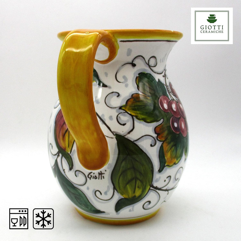 Italian Ceramic Pitcher MIxFruits - 33 oz Hand Painted Utensil Holder Or Carafe Design for Kitchen - Made in ITALY Tuscany - Italian Pottery Vase Jar for Wine - Home Decor Ceramics Dispenser